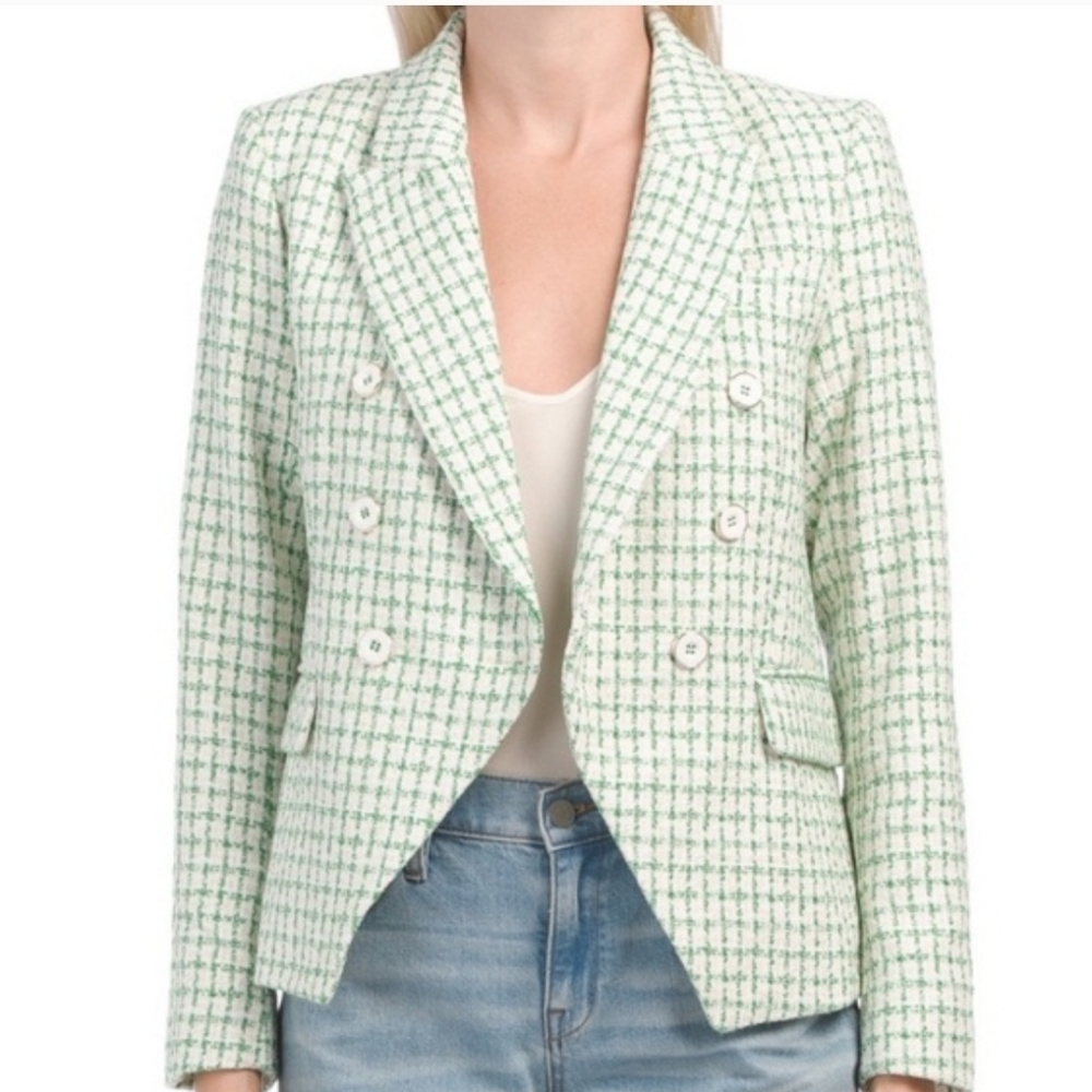 RACHEL ZOE Women's TWEED Plaid JACKET BLAZER Coat GREEN SMALL Button NWT